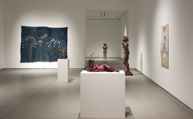 Installation view of 3 dimensional sculptural and 2 dimensional works 