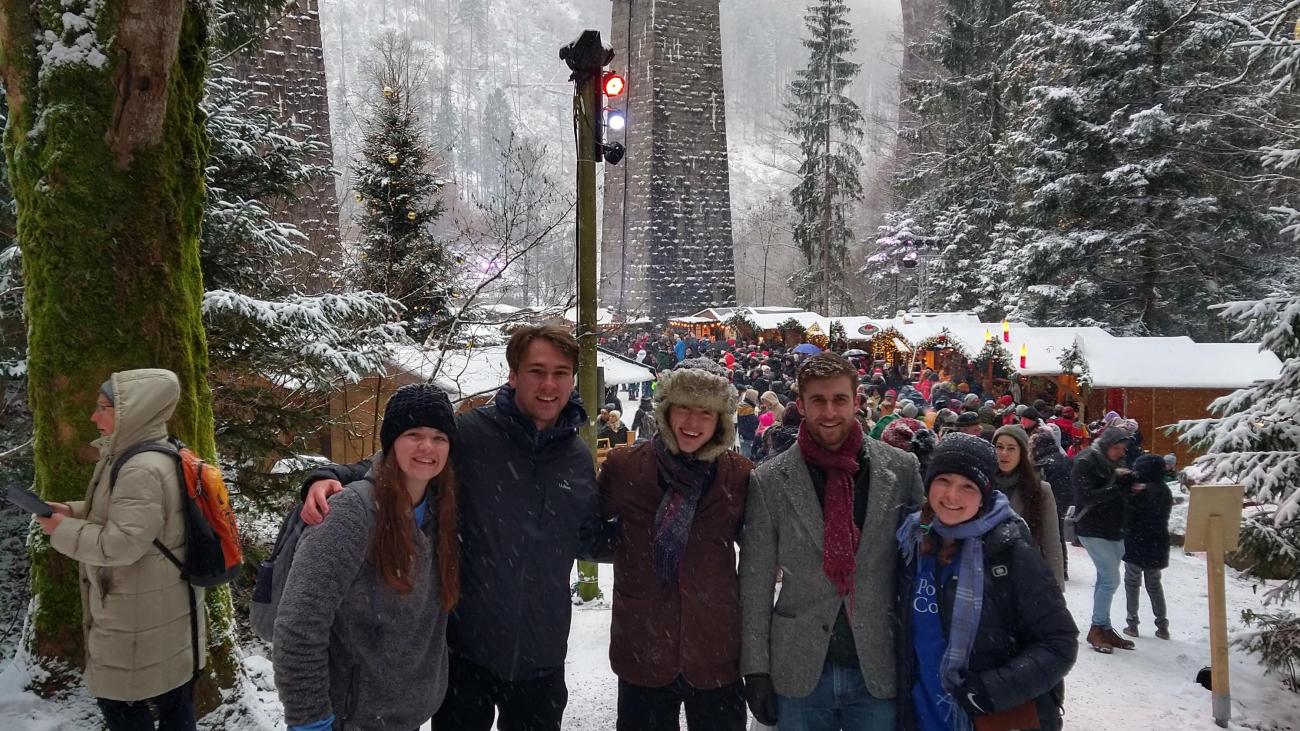 Students at Christmas market in Germany